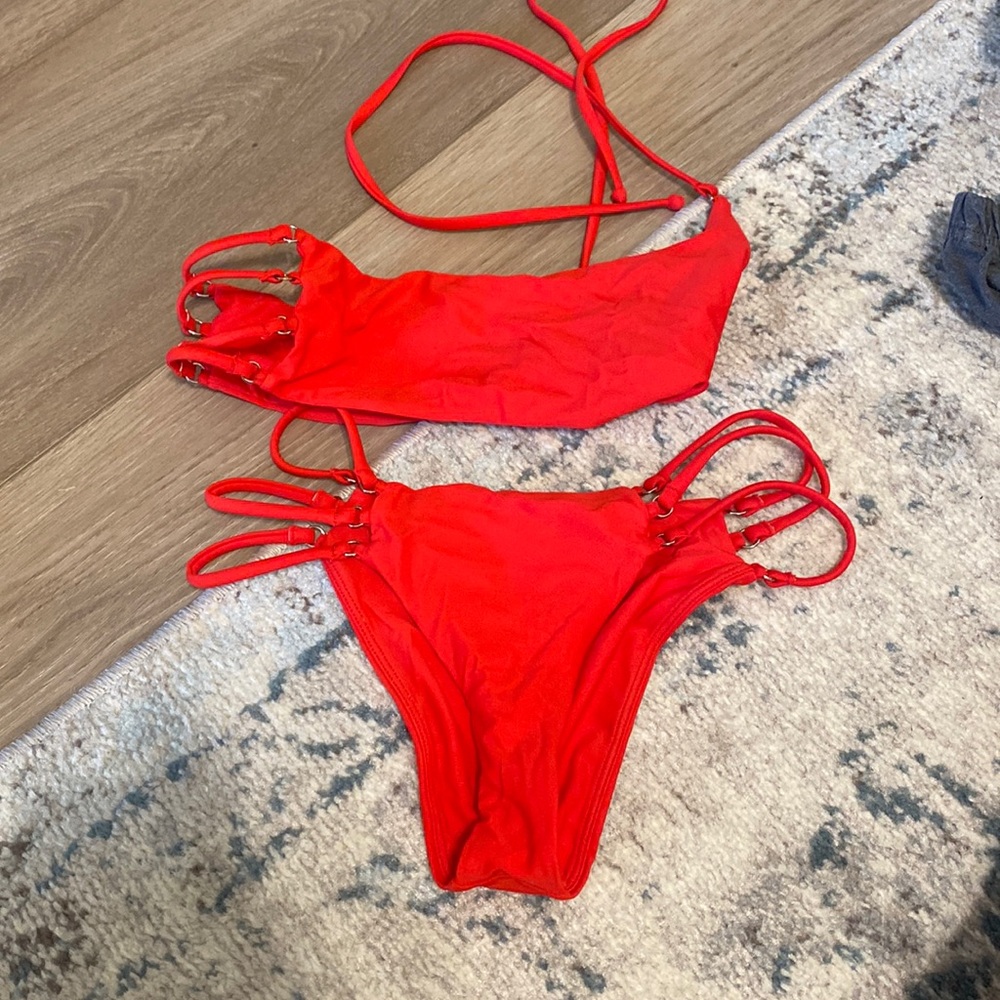 Red cheeky and strappy bikini